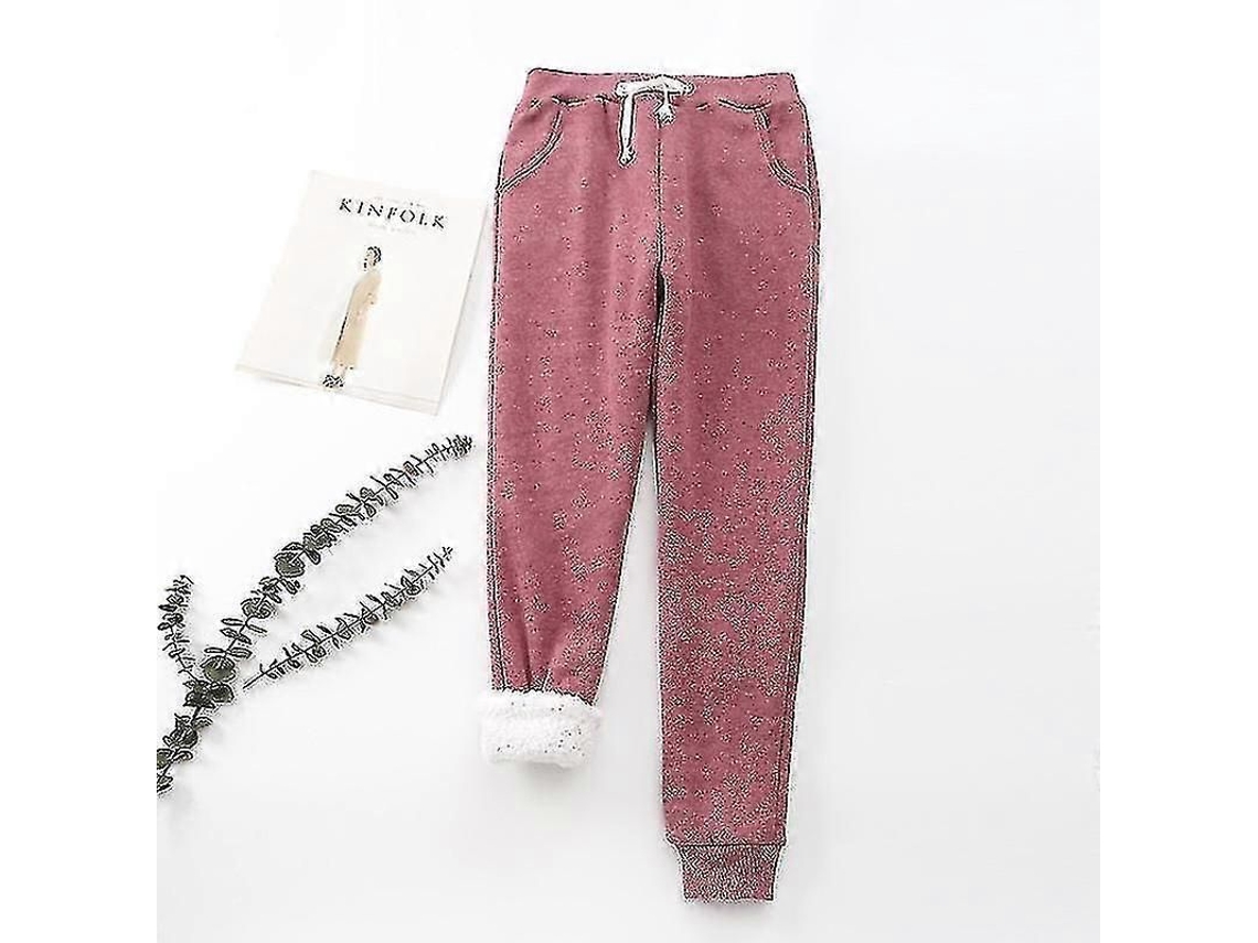 Calças De Moletom Com Forro Sherpa Para Mulher, Casual Espessa E Aconchegante, Com Cinto De Trava E Bolso Lateral Vinho Tinto