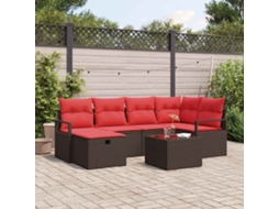 Vidaxl Conjunto De Sofás Com Almofada 7 Pcs Marrom E Vermelho Vime Pe