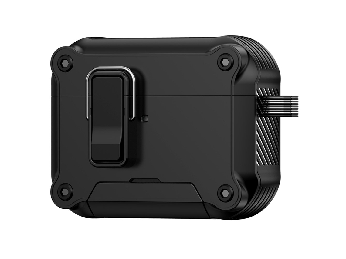 Capa Zruxe Para Airpods Pro 3 Armor Case Preta (bloqueio Automatico, Suporte Para Telemovel, Mosquetao)