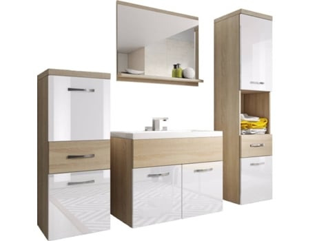 Conjunto de Móveis de Banheiro Alba Sonoma/Branco Brilhante BRATEX