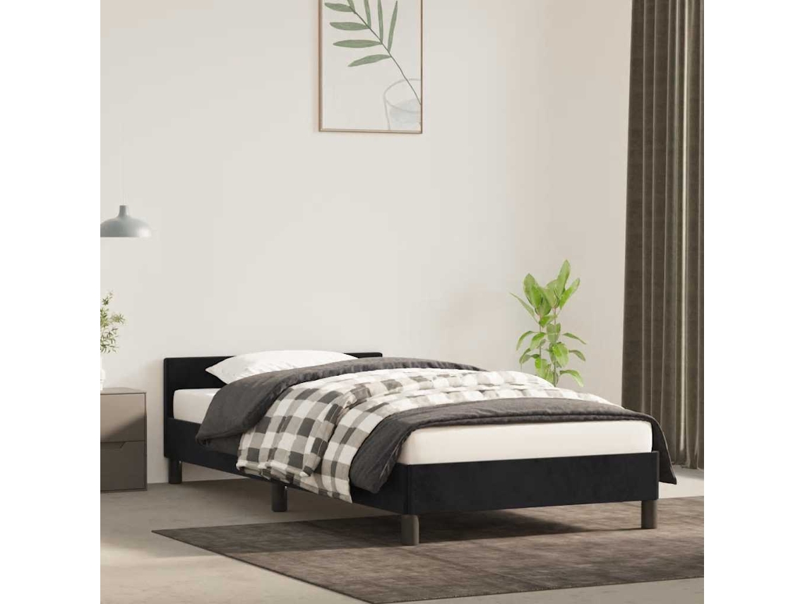 Estrutura Cama C/ Cabeceira Sem Colchão Veludo 80x200 Cm Preto