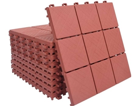 Ladrilhos de terraço 10 pcs 30,5x30,5 cm plástico vermelho