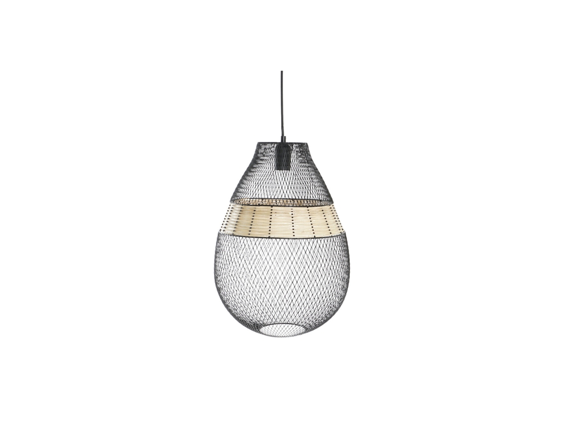 Luminária de Teto em Rattan Preto e Metal, 32x32x43cm ALEXANDRA HOUSE LIVING