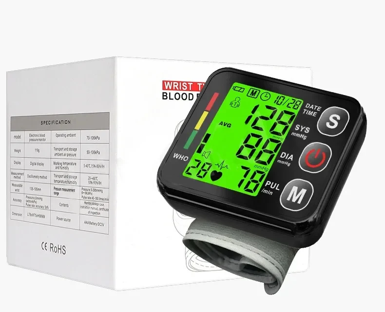 Monitor de pressão arterial Pulse (preto), com medição de frequência cardíaca e pulso.