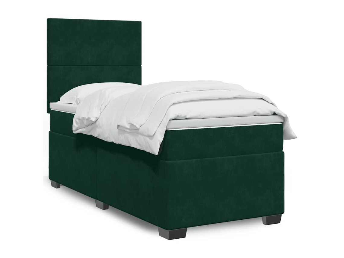 Vidaxl Cama Com Molas/colchão 90x190 Cm Veludo Verde-escuro