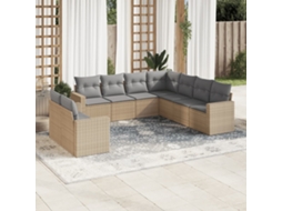 Vidaxl 9 Pcs Conjunto De Sofás P/ Jardim Com Almofadões Vime Pe Bege
