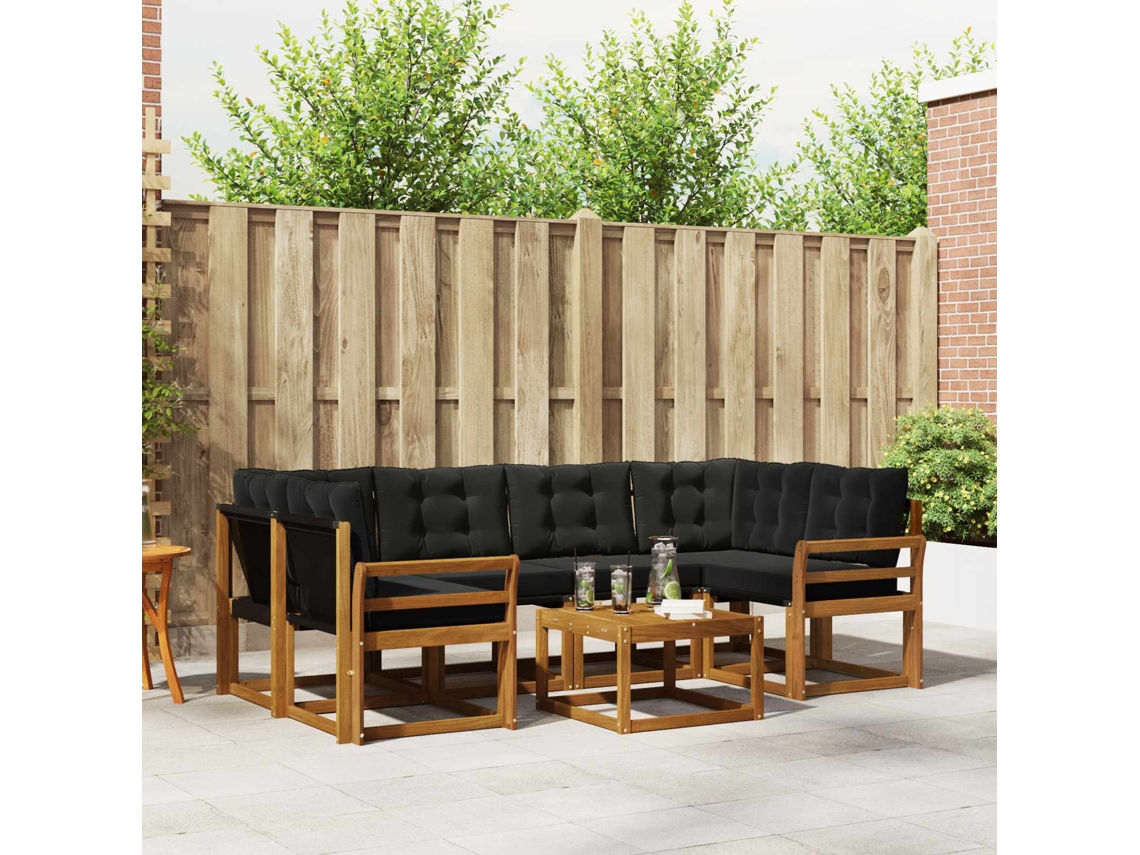 Vidaxl Conjunto De Sofás Para Exterior 7 Unid. Natural E Preto