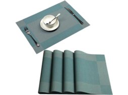 Rebe tapete de Mesa Tejido Azul Crossweave de Vinilo Antideslizante Aislante Lavable Set de 4