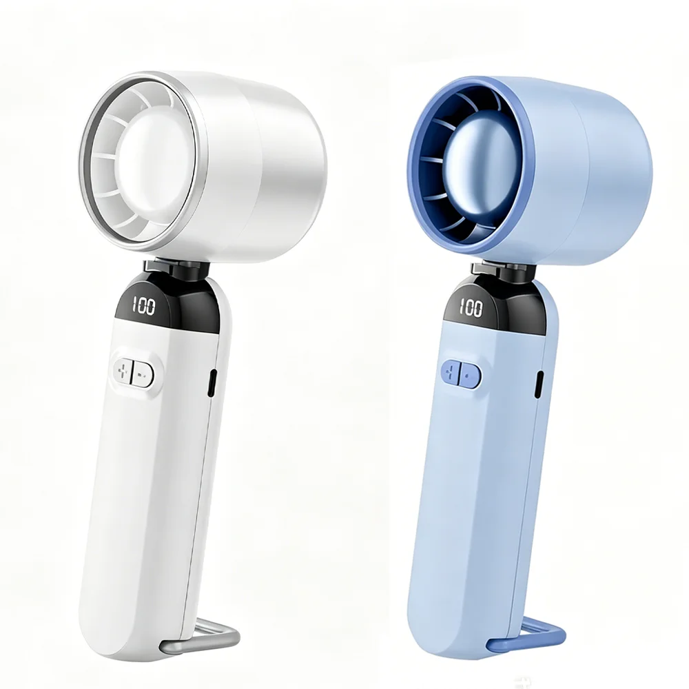 Ventilador Portátil De Mão Turbine (branco E Azul) 3000mah Com 5 Velocidades, Recarregável Via Usb.