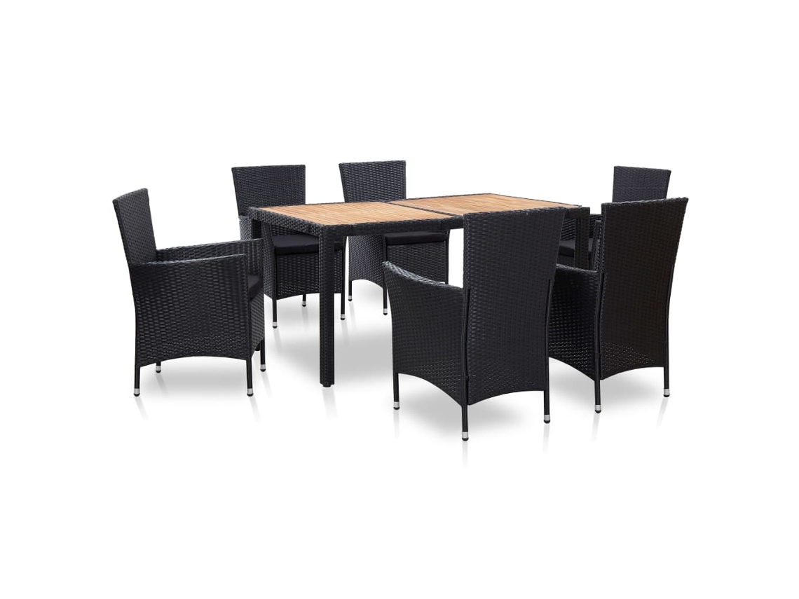 Dining Set, Dining Sets Vidaxl Preto Rattan / Vime (mesa Com 150 Cm De Comprimento)