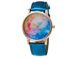 Relógio de pulso para casal com estampa de céu estrelado, quartzo, pulseira de PU, casual (azul)