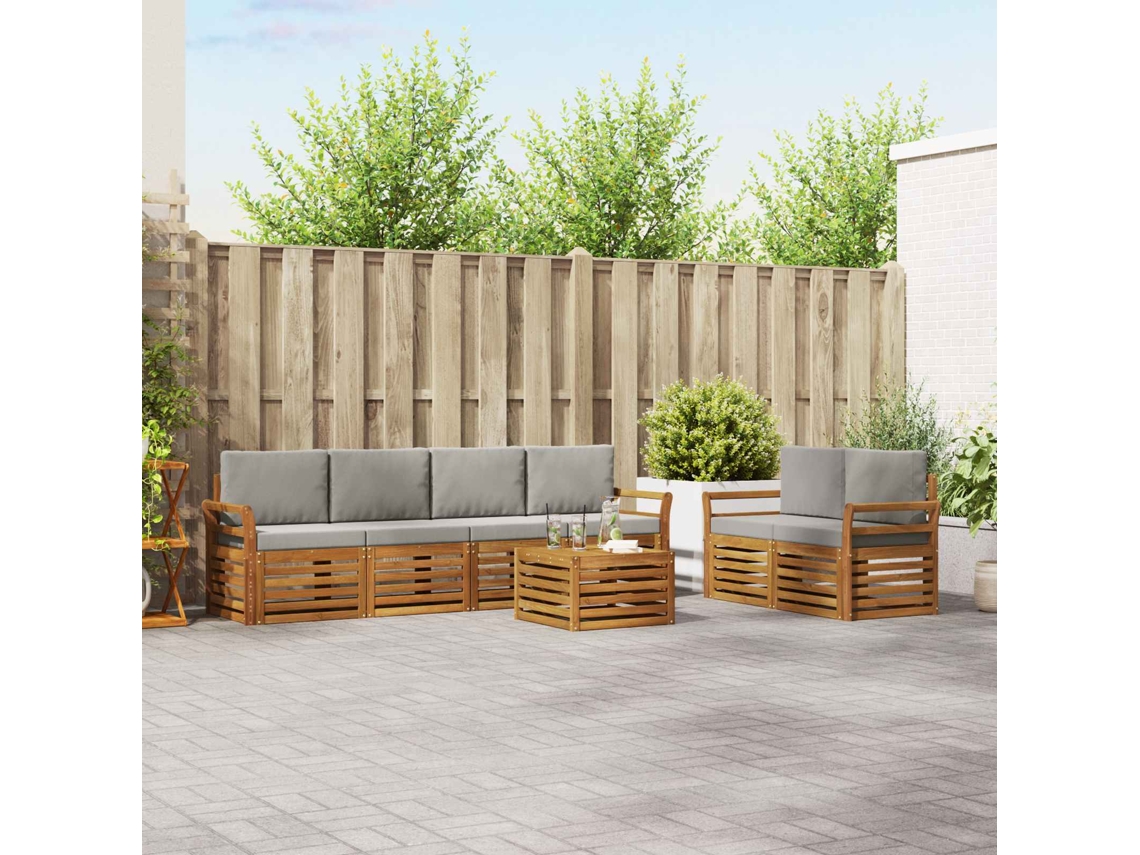 Vidaxl Conjunto De Sofás Para Exterior 7 Unid. Cinza Natural E Claro