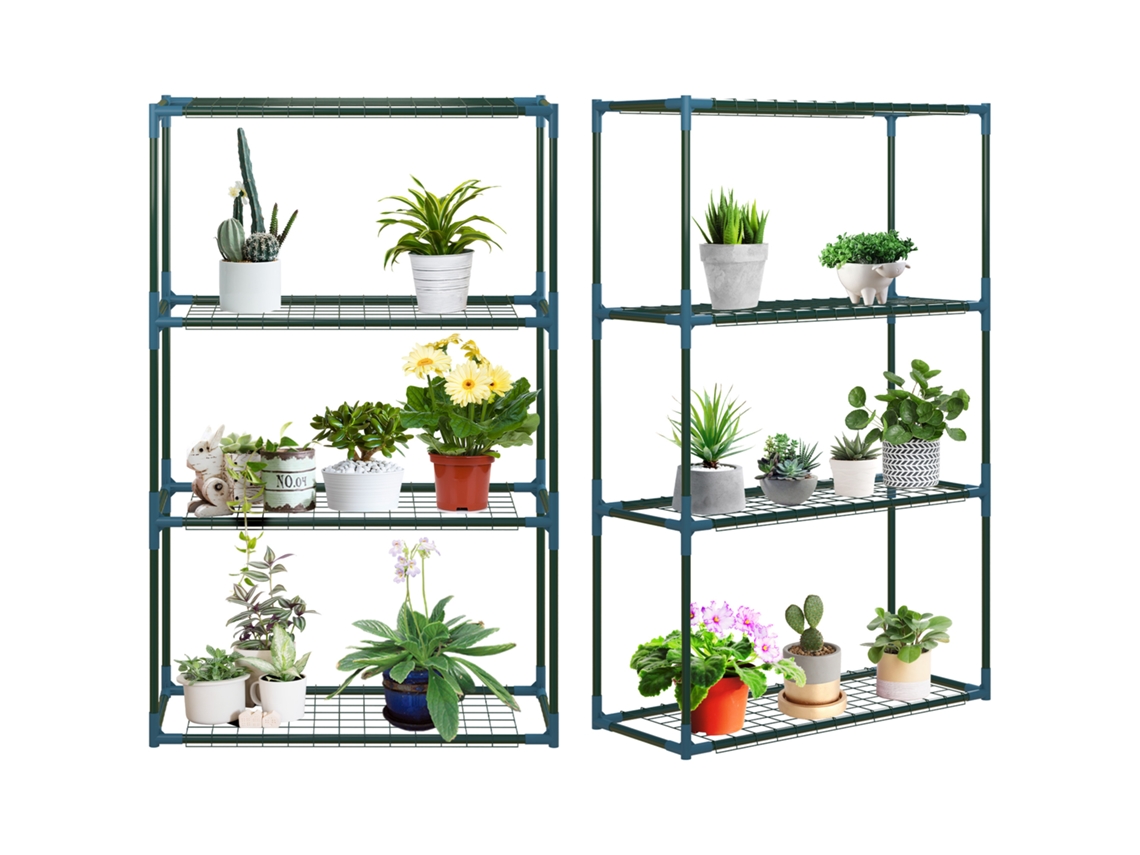 Conjunto 2 Prateleiras De Flores Em Aço Com 4 Andares, 70x27x110cm, Suporte Plantas Verde