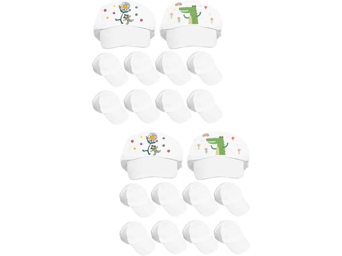 Conjunto De 20 Bonés Ajustáveis De Algodão Branco Para Meninos E Meninas