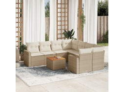 Vidaxl 9 Pcs Conjunto de Sofás P/ Jardim com Almofadões Vime Pe Bege