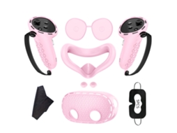 Capa CHRUI de Silicone 7 em 1 compatível com Quest 3 com grip para comandos (rosa)