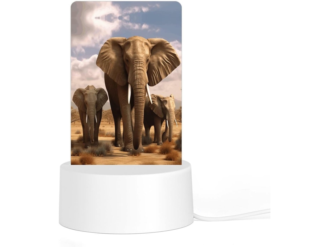 Luminária noturna de acrílico com base, design de elefante, estampa familiar, luz noturna de LED para quarto e banheiro.