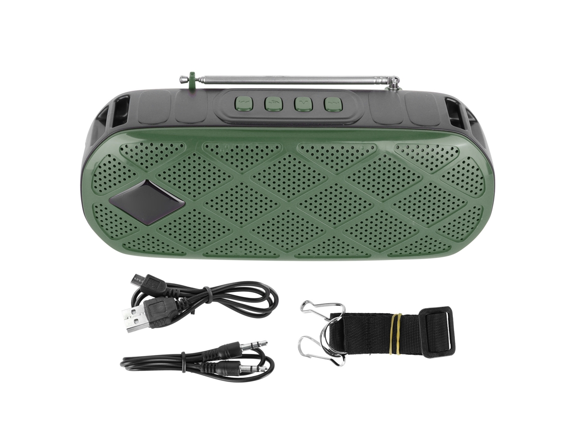 Caixa De Som Bluetooth Portátil Solar Ao Ar Livre Com Lanterna E Rádio Fm - Verde