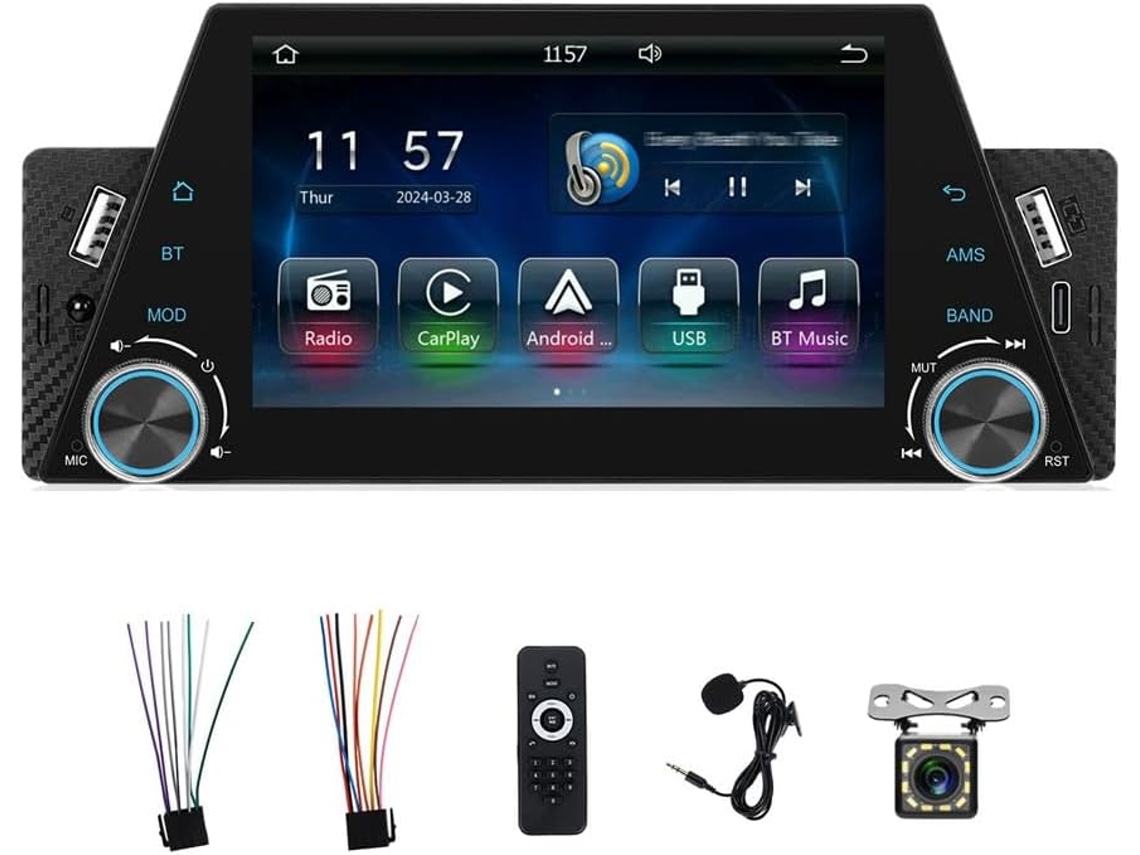 Rádio Estéreo Automotivo Single Din com Tela Sensível Ao Toque de 5 Polegadas e Carplay. SFUSHOS