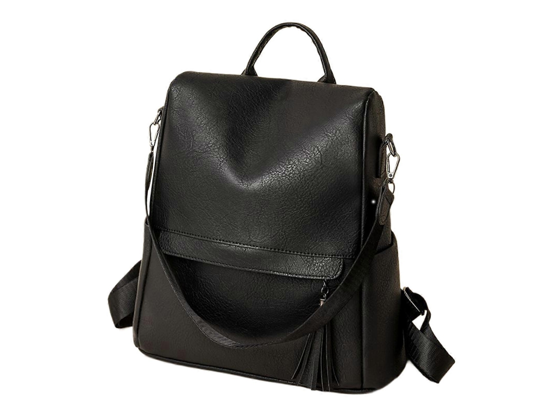 Mochila Feminina Em Couro Pu, Ideal Para Escola, Uso Casual, Com Grande Capacidade E Ferragens Resistentes. Preta.