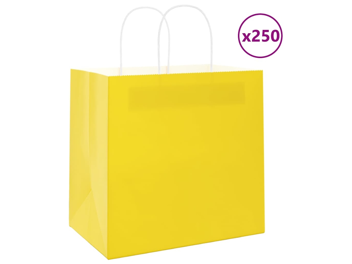 Vidaxl Sacos De Papel 250 Unid Com Alças Amarelo 26x17x25 Cm