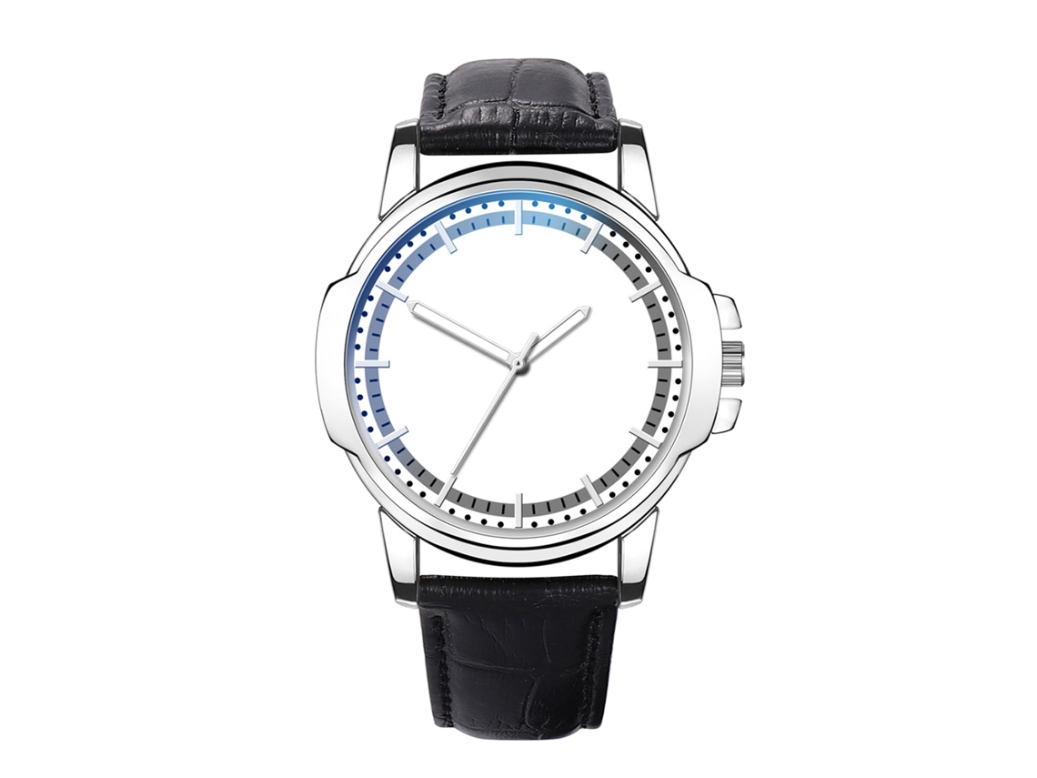 Relógio de Pulso Masculino Casual de Couro Analógico Quartzo com Dial Redondo Branco Preto