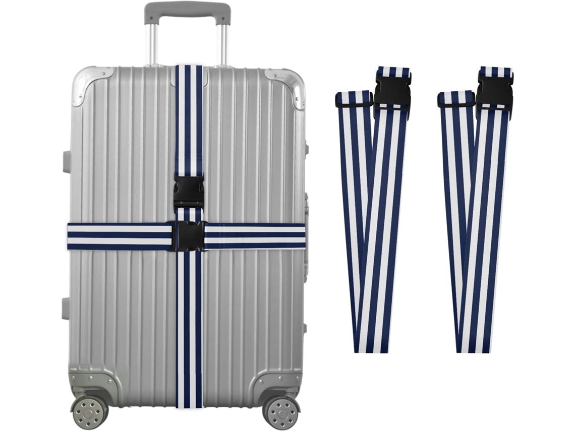 Conjunto De 2 Cintas Bagagem Resistentes E Ajustáveis, Com Listras Horizontais Azuis E Brancas, Para Malas De Viagem E