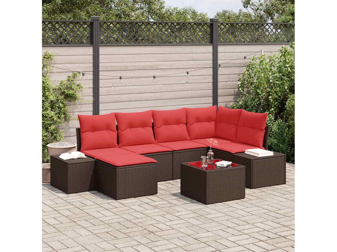 Vidaxl Conjunto de Sofá de Jardim com Almofada 7 Pcs Castanho Vime Pe