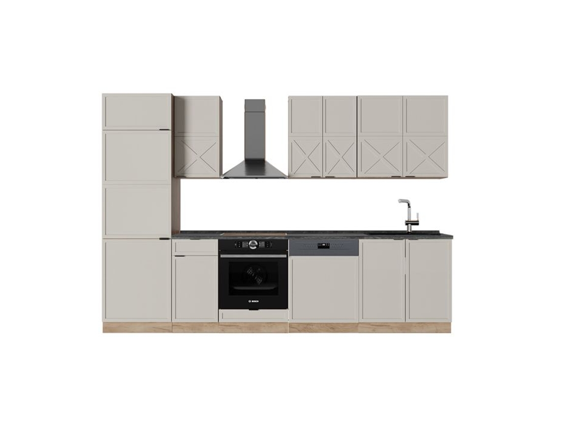 Cozinha Fame Line, 300cm, Pt Antracite, Grisbeige/carvalho Dourado, Carvalho De Força Dourado, Vicco