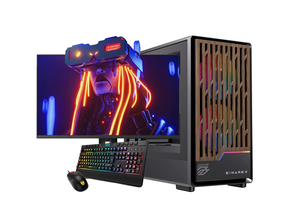 Computador de mesa Einarex Gaming (Ryzen 7 5700G - RAM: 16 GB DDR4 - SSD de 480 GB - Monitor Full HD de 27 polegadas - Windows 11)