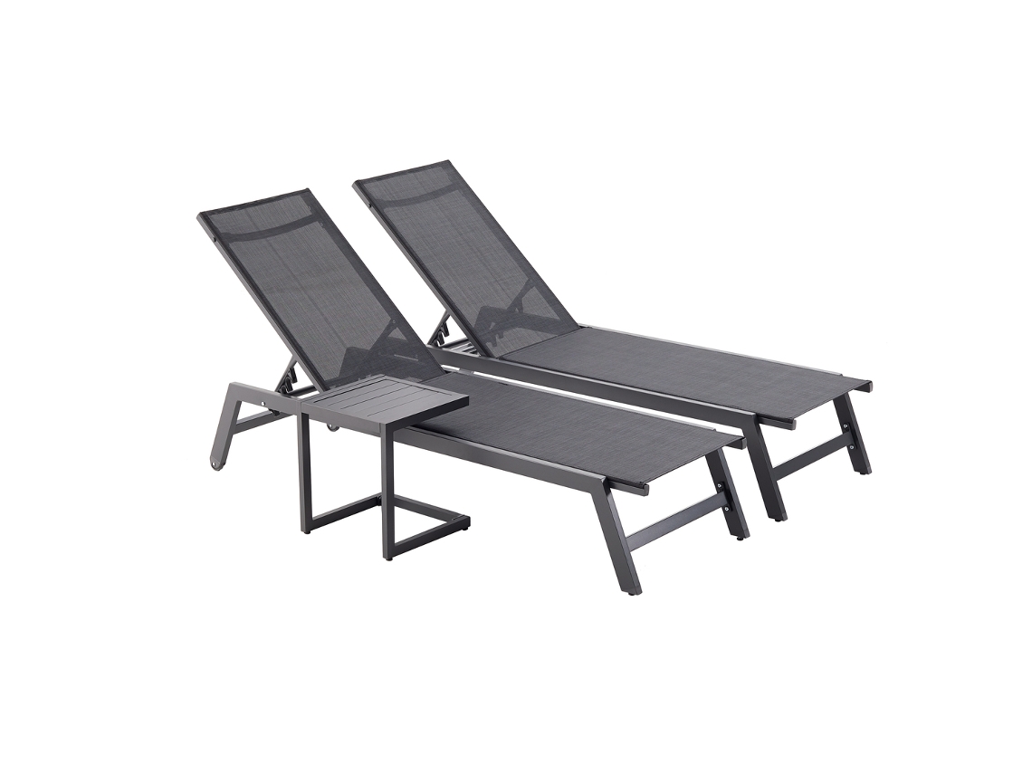 Conjunto 2 Espreguiçadeiras CONCEPT U Prato com Mesa Lateral Preto