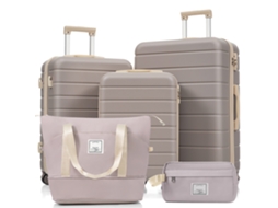 Conjunto Malas M-l-xl, Casca Rígida Abs, Rodas Giratórias, Fechadura, Com Necessaire. Marrom Rosado
