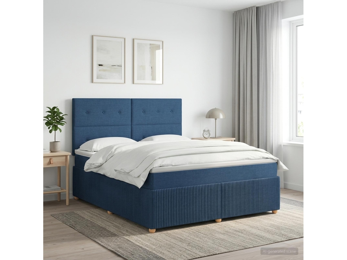 Vidaxl Cama Box Spring Com Colchão Azul 140 X 200 Cm Tecido