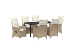 Conjunto 7 De Jantar De Jardim Com Almofadas Vidaxl, Poliratan Bege