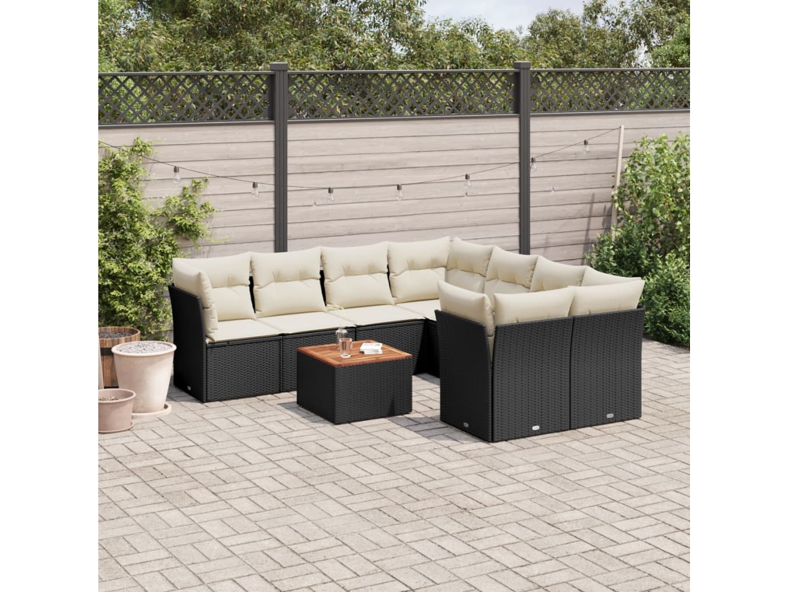 Vidaxl 9 Pcs Conjunto De Sofás P/ Jardim C/ Almofadões Vime Pe Preto