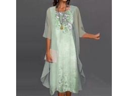 Vestido Boho Para Mulher Com Cardigan Estampado Floral Casual Duas Peças Verde Claro Xl