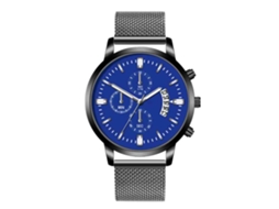 Reloj De Cuarzo Para Hombre Con Calendario Dial Redondo Correa De Acero Negro Azul