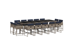 Conjunto de Jantar 15 Peças com Almofadas em Rattan Sintético Cinza MAISON EXCLUSIVE