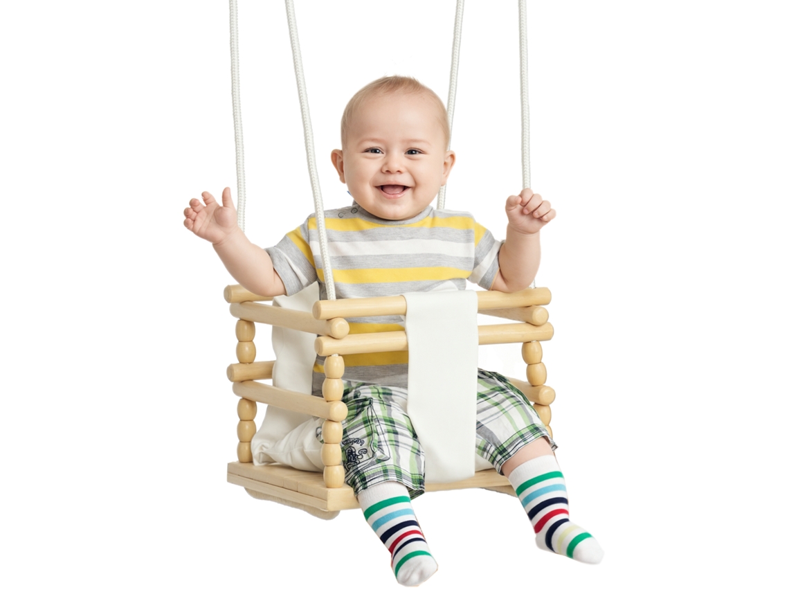 Balanço Para Bebê De 9 A 36 Meses Em Madeira E Algodão Com Corda Ajustável E Almofada, 30x30x110-180 Cm