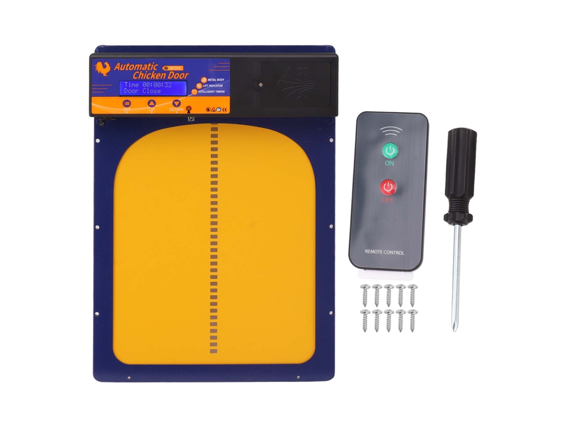Porta Automática 3 em 1 para Galinheiro com controle remoto, LED, sensibilidade à luz IP45 S/MARCA