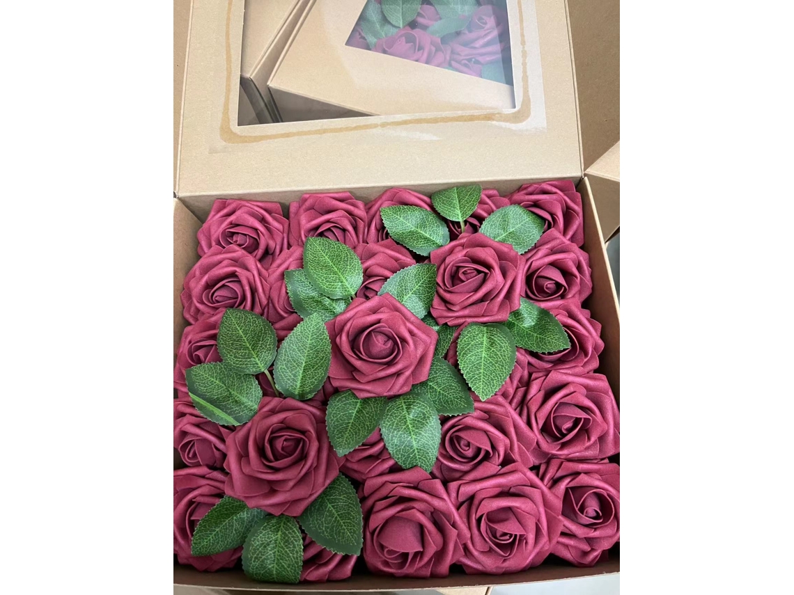 Rosa Artificial Cor de Vinho, Caixa de Presente com 25 Unidades e 8 Cm Altura BRILVIBERA
