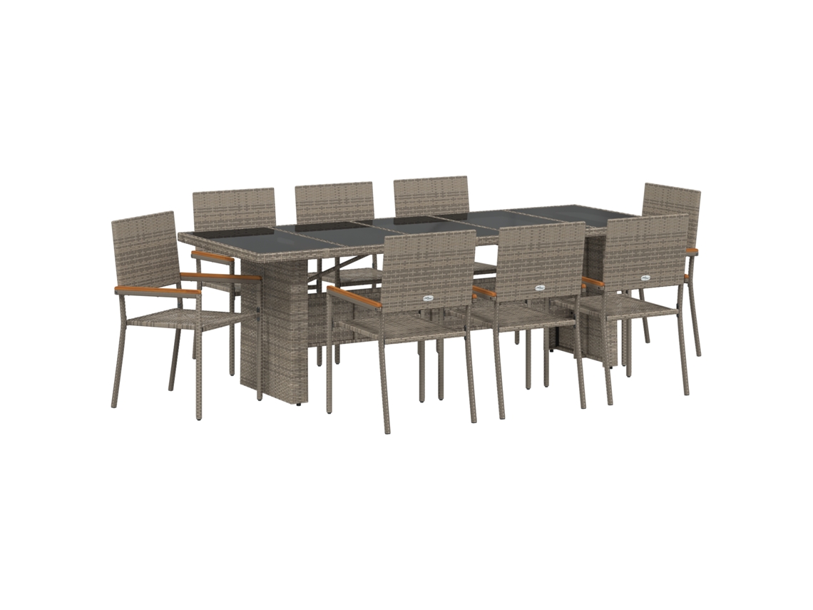 Conjunto 9 Jantar Ao Ar Livre Vidaxl Cinzento Vime Pe (240 X 90 X 75 Cm)