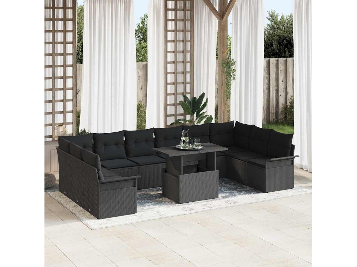 Vidaxl Conjunto De Sofá De Jardim 11 Pcs Preto Rattan Sintético
