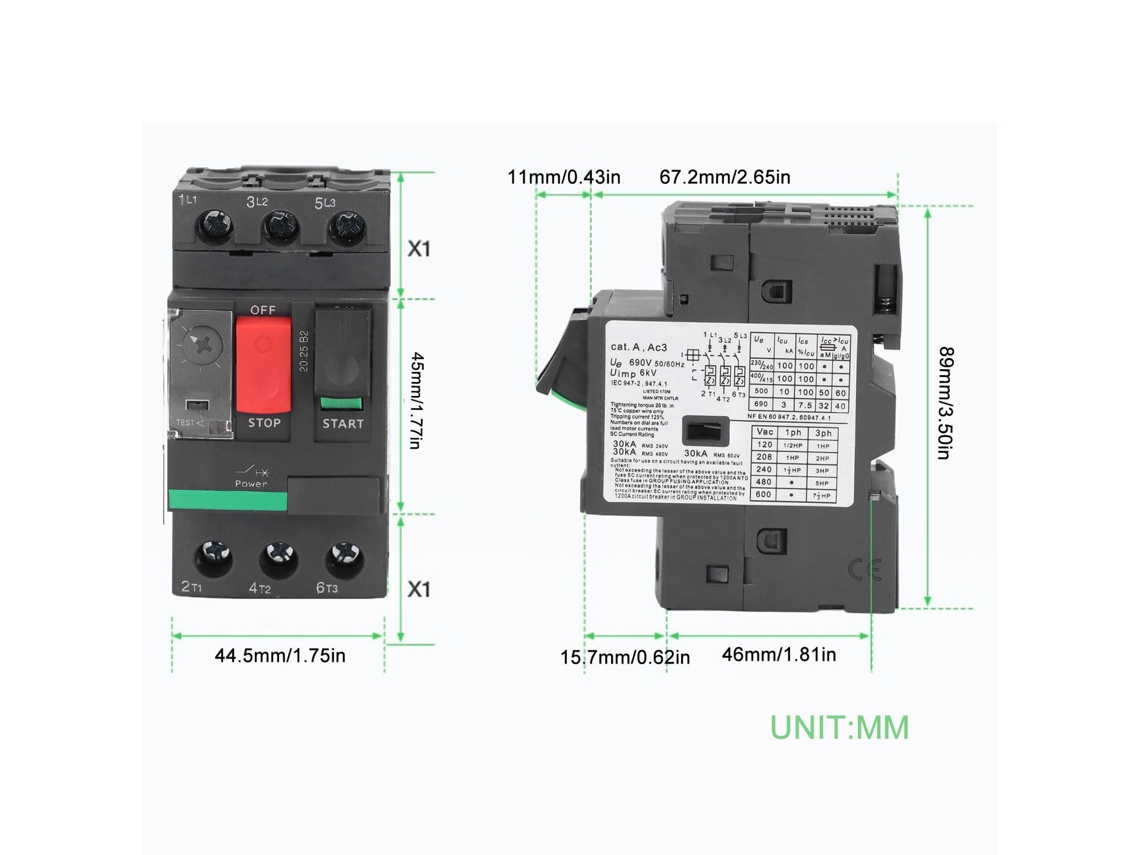 Laxiscreed Disjuntor De Circuito Para Motor 3p 1.6-2.5a Ac 690v Com Botão E Conexão Por Parafuso