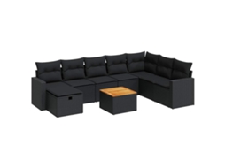 Conjunto de 9 Sofás para Jardim com Almofadões Vime Pe Preto MAISON EXCLUSIVE (N/A)