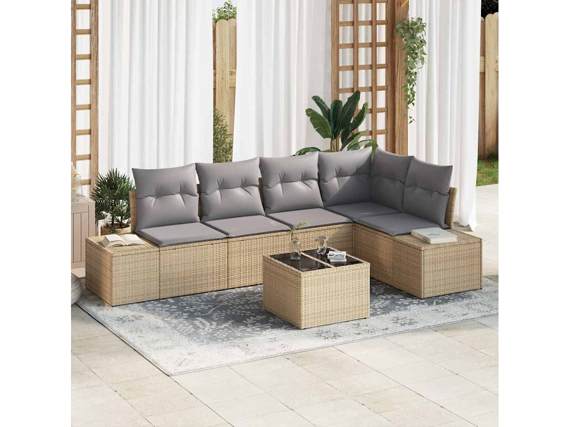 Vidaxl Conjunto De Sofá De Jardim 6 Unid. Bege Vime Pe
