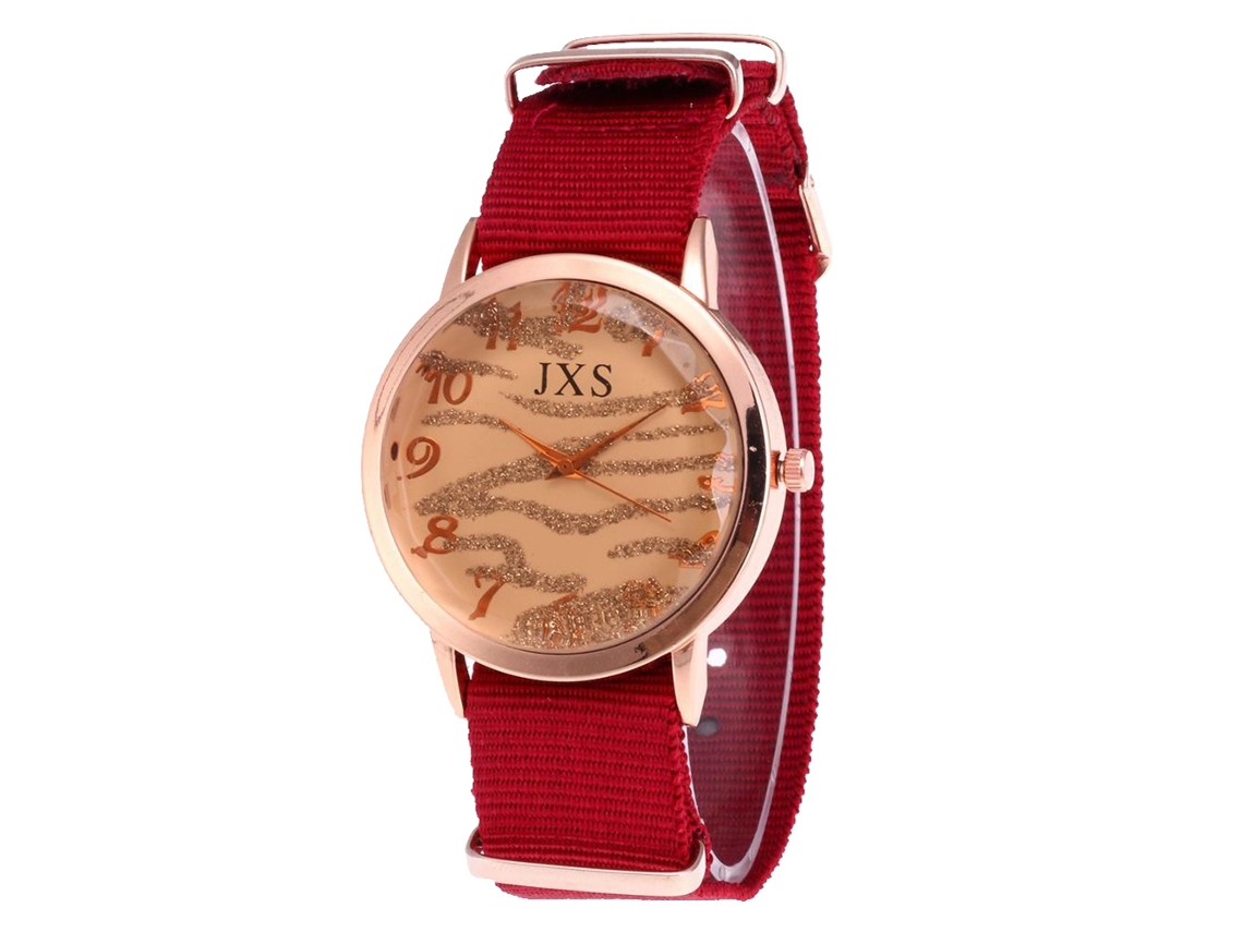 Relógio de Pulso Feminino de Quartzo Estilo Simples Casual com Pulseira de Lona Vermelho