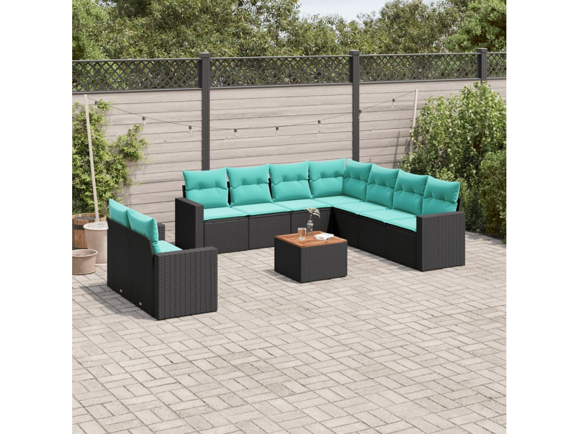 Vidaxl 10 Pcs Conjunto De Sofás P/ Jardim C/ Almofadões Vime Pe Preto