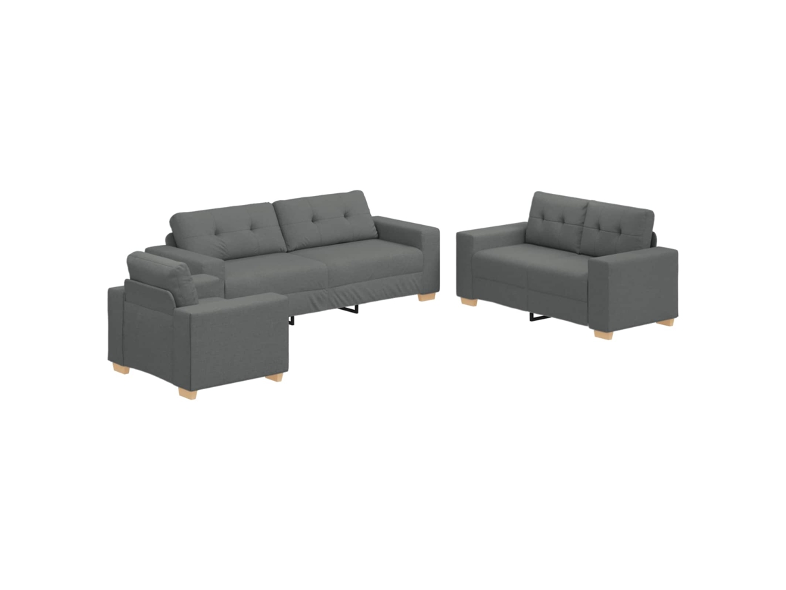 Conjunto 3 Sofás Para Sala De Estar Vidaxl Cinzento Linho (221 X 80 X 80 Cm)