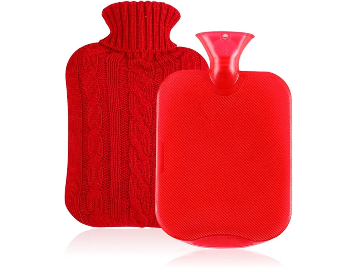 Garrafa De Borracha Clássica Com Tampa, Bolsa De Água Quente Transparente De 2l Com Manga De Malha. AQUAFORGE (vermelho)